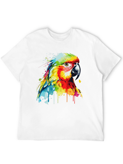 Camiseta Negra con Diseño de Loro Acuarela