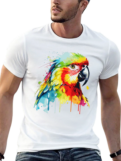 Camiseta Negra con Diseño de Loro Acuarela