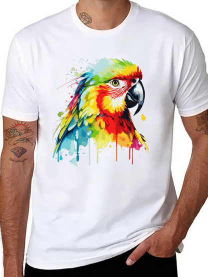 Camiseta Negra con Diseño de Loro Acuarela