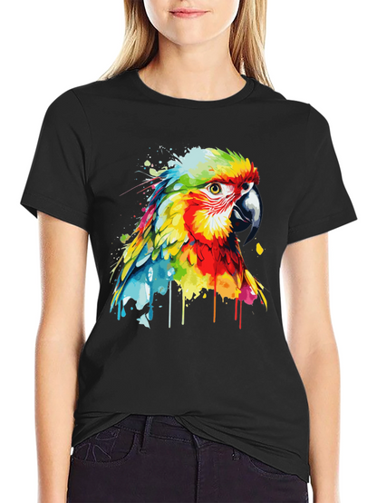 Camiseta Negra con Diseño de Loro Acuarela