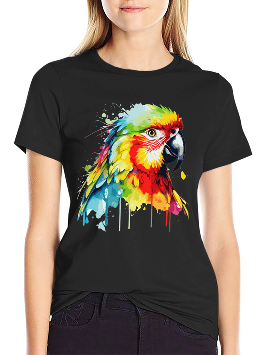 Camiseta Negra con Diseño de Loro Acuarela