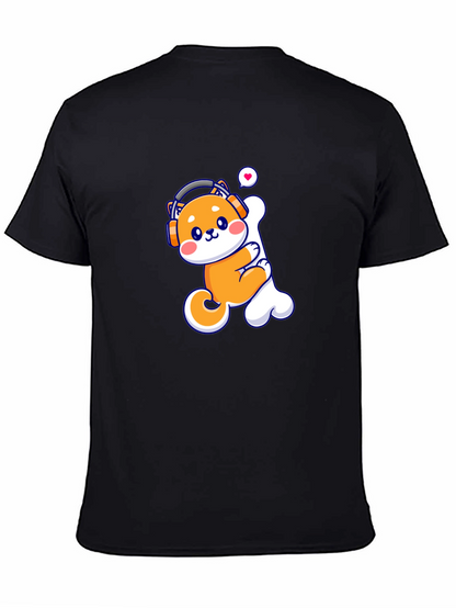 Camiseta Negra con Shiba Inu Amante de la Música