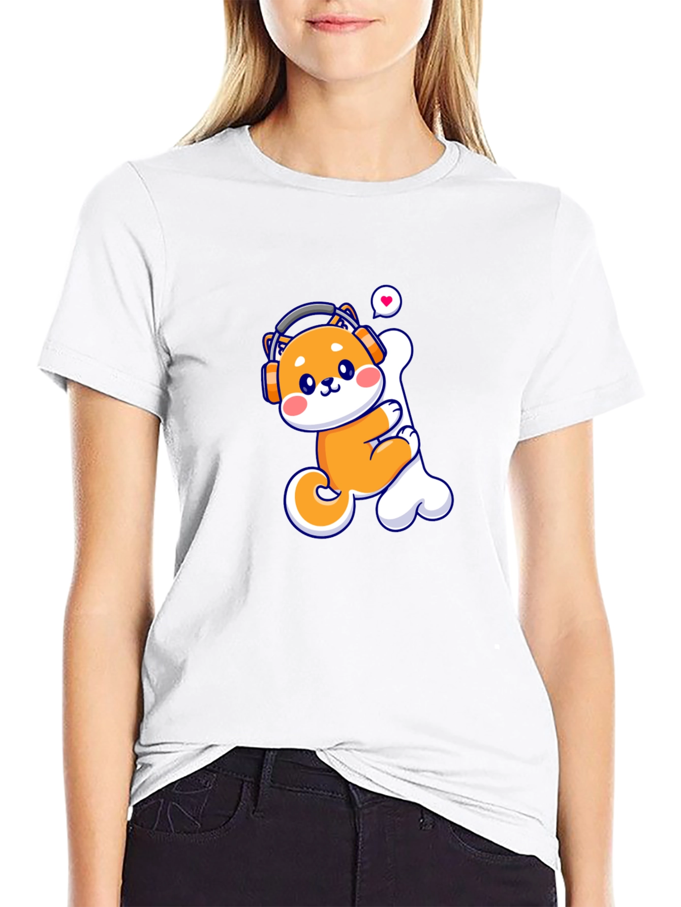 Camiseta Negra con Shiba Inu Amante de la Música