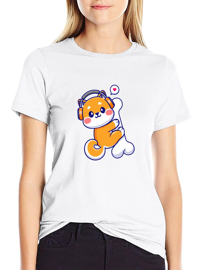 Camiseta Negra con Shiba Inu Amante de la Música