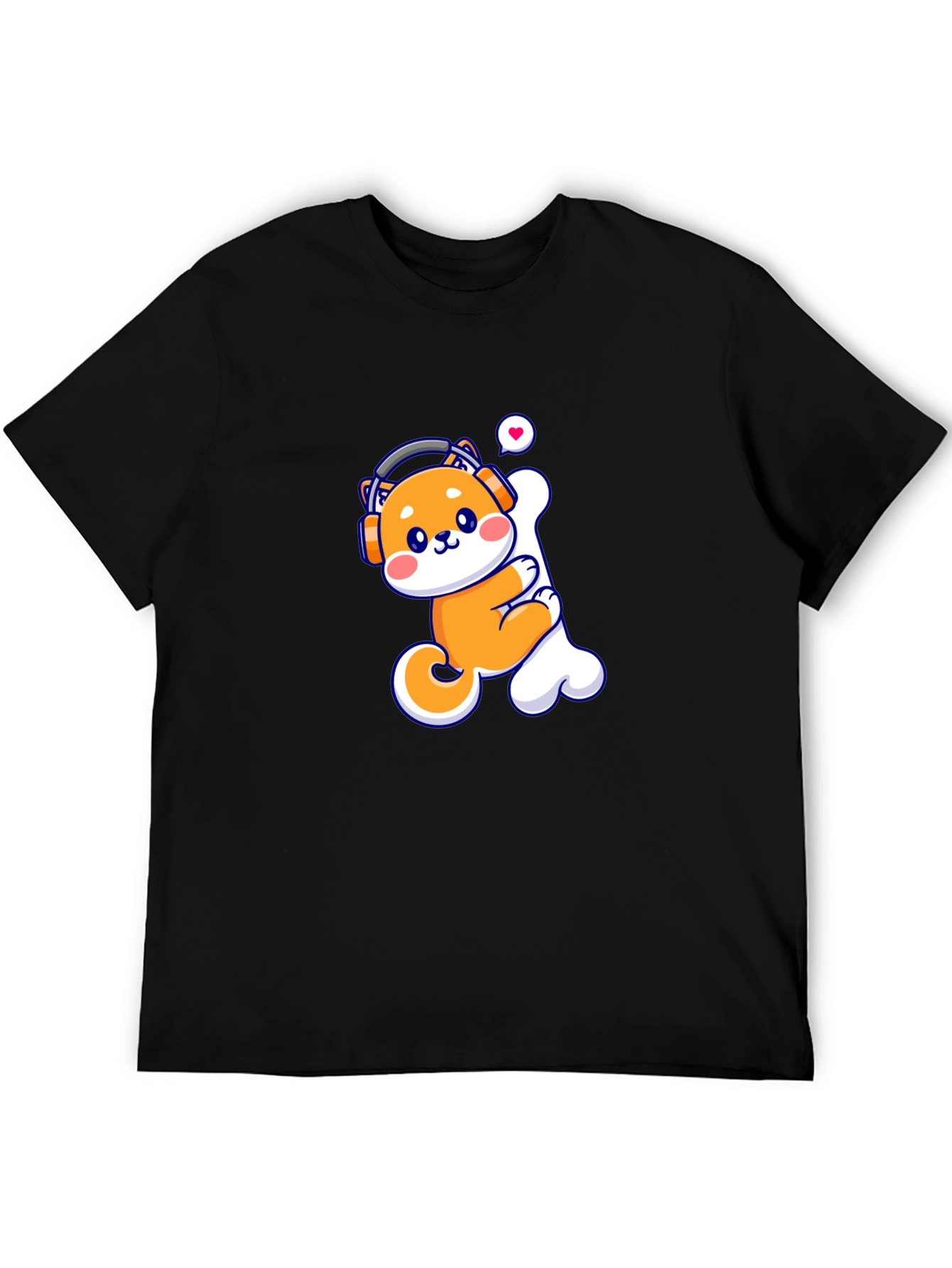 Camiseta Negra con Shiba Inu Amante de la Música
