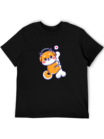 Camiseta Negra con Shiba Inu Amante de la Música