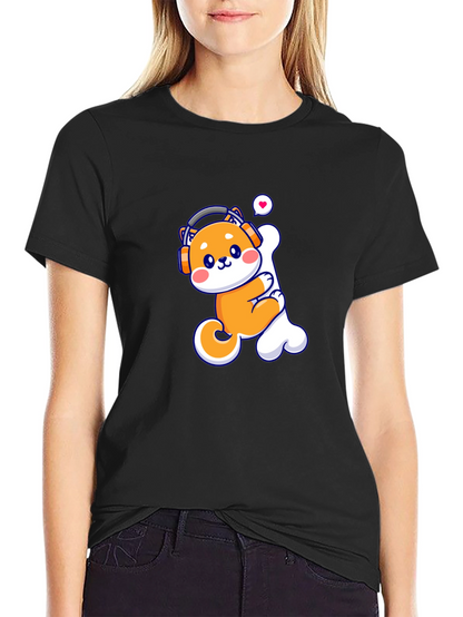 Camiseta Negra con Shiba Inu Amante de la Música