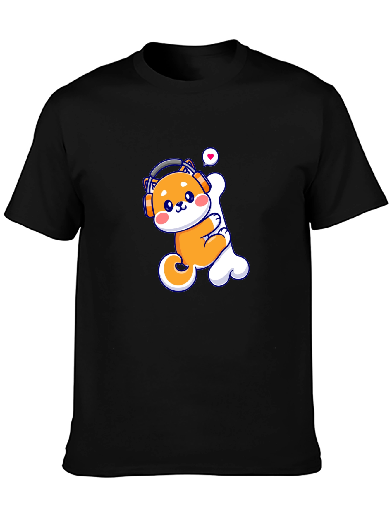 Camiseta Negra con Shiba Inu Amante de la Música