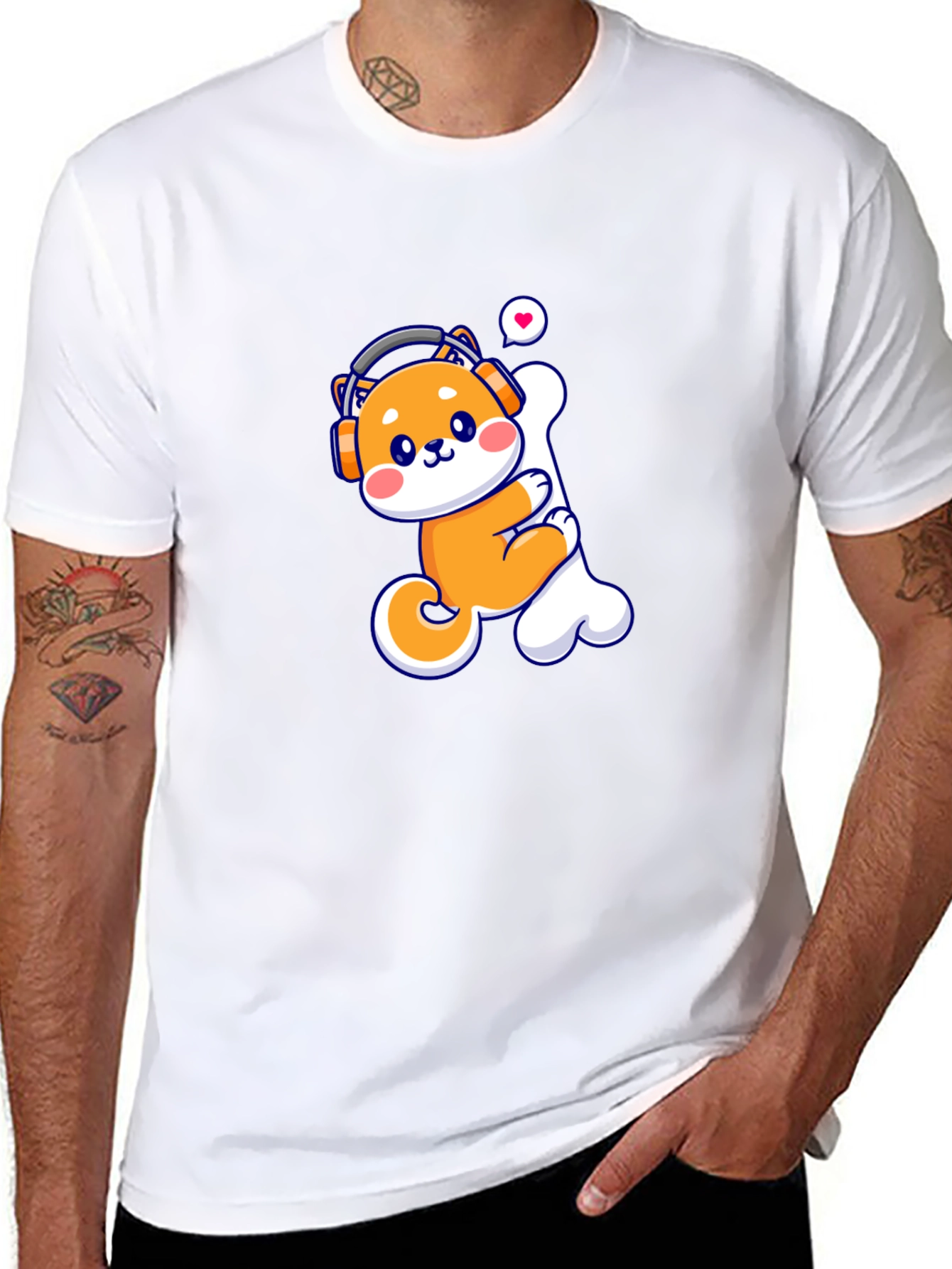 Camiseta Negra con Shiba Inu Amante de la Música