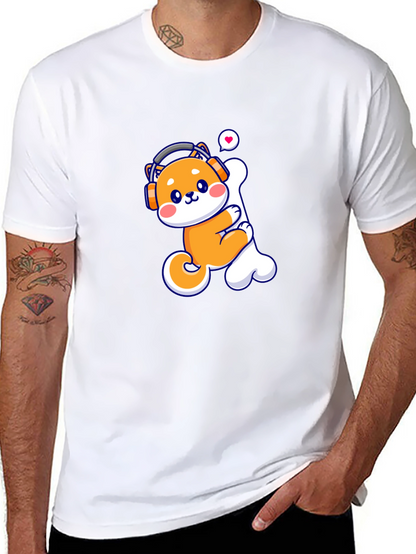 Camiseta Negra con Shiba Inu Amante de la Música