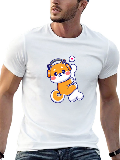 Camiseta Negra con Shiba Inu Amante de la Música