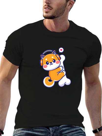 Camiseta Negra con Shiba Inu Amante de la Música
