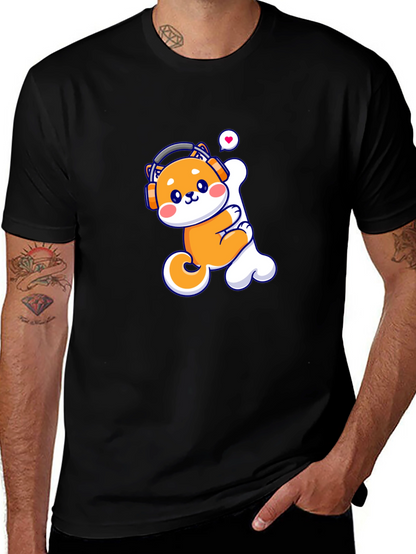 Camiseta Negra con Shiba Inu Amante de la Música