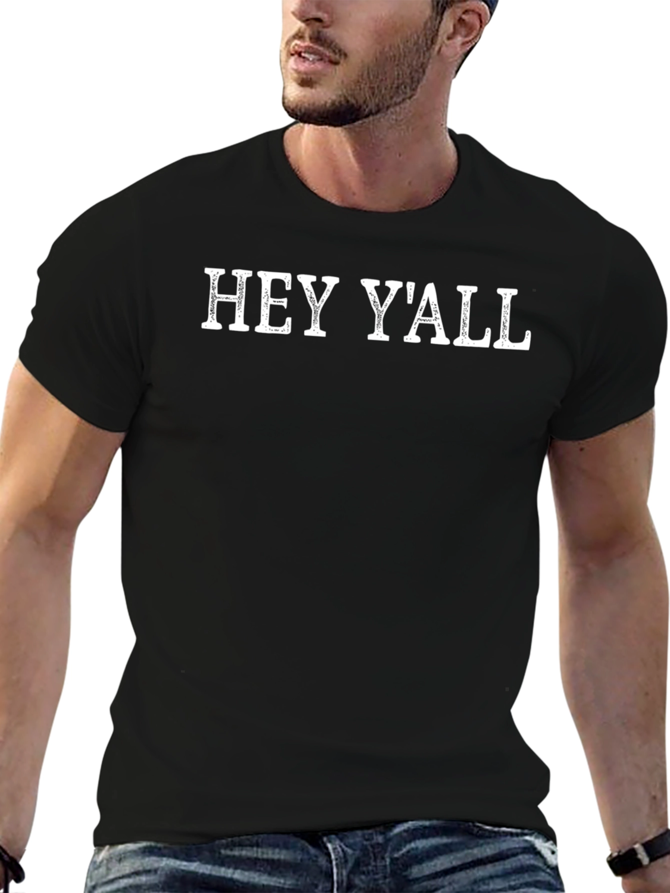 Camiseta Negra Hey Yall Casual y Cómoda