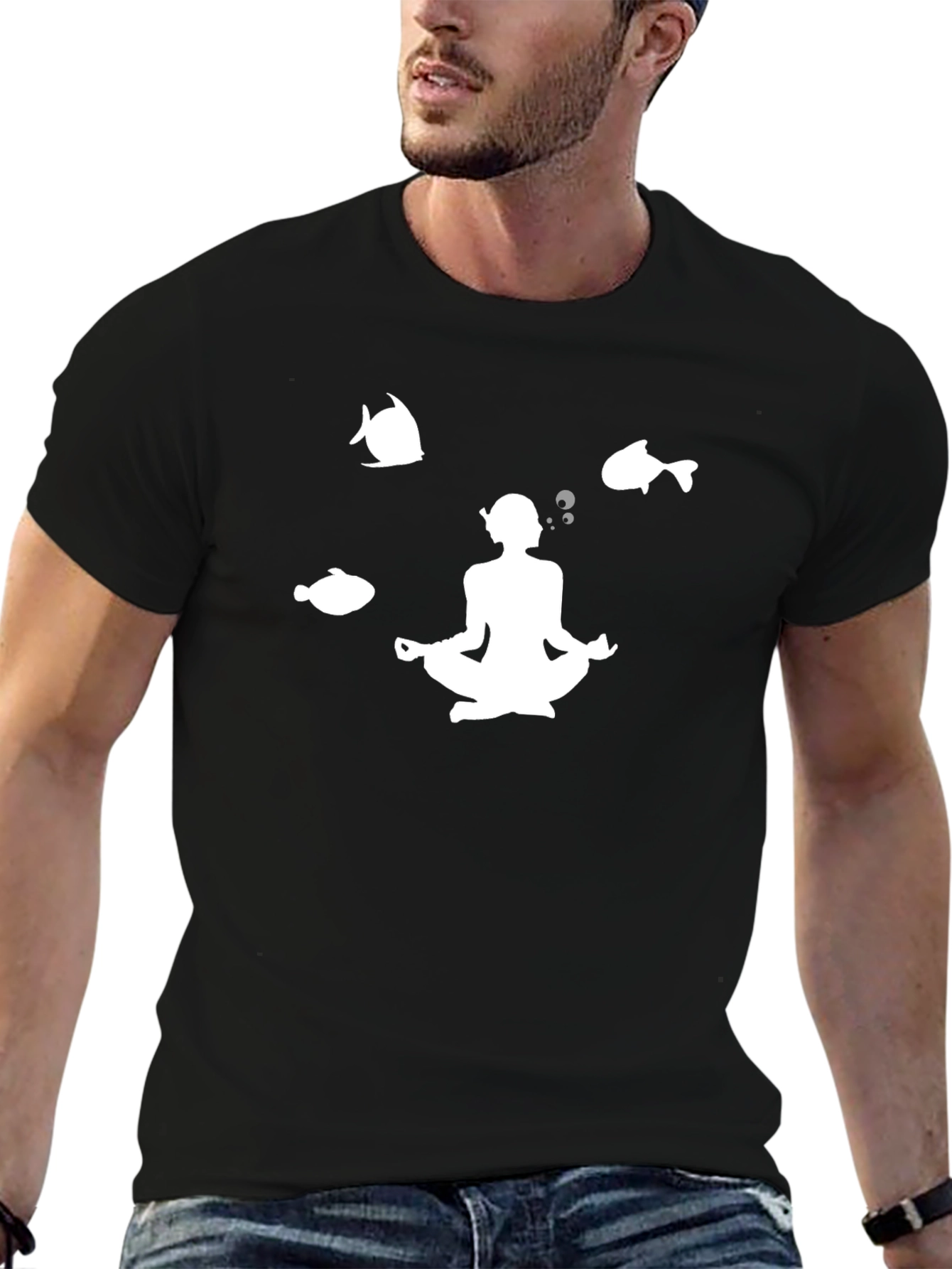 Camiseta Negra Meditación Buceo Peces