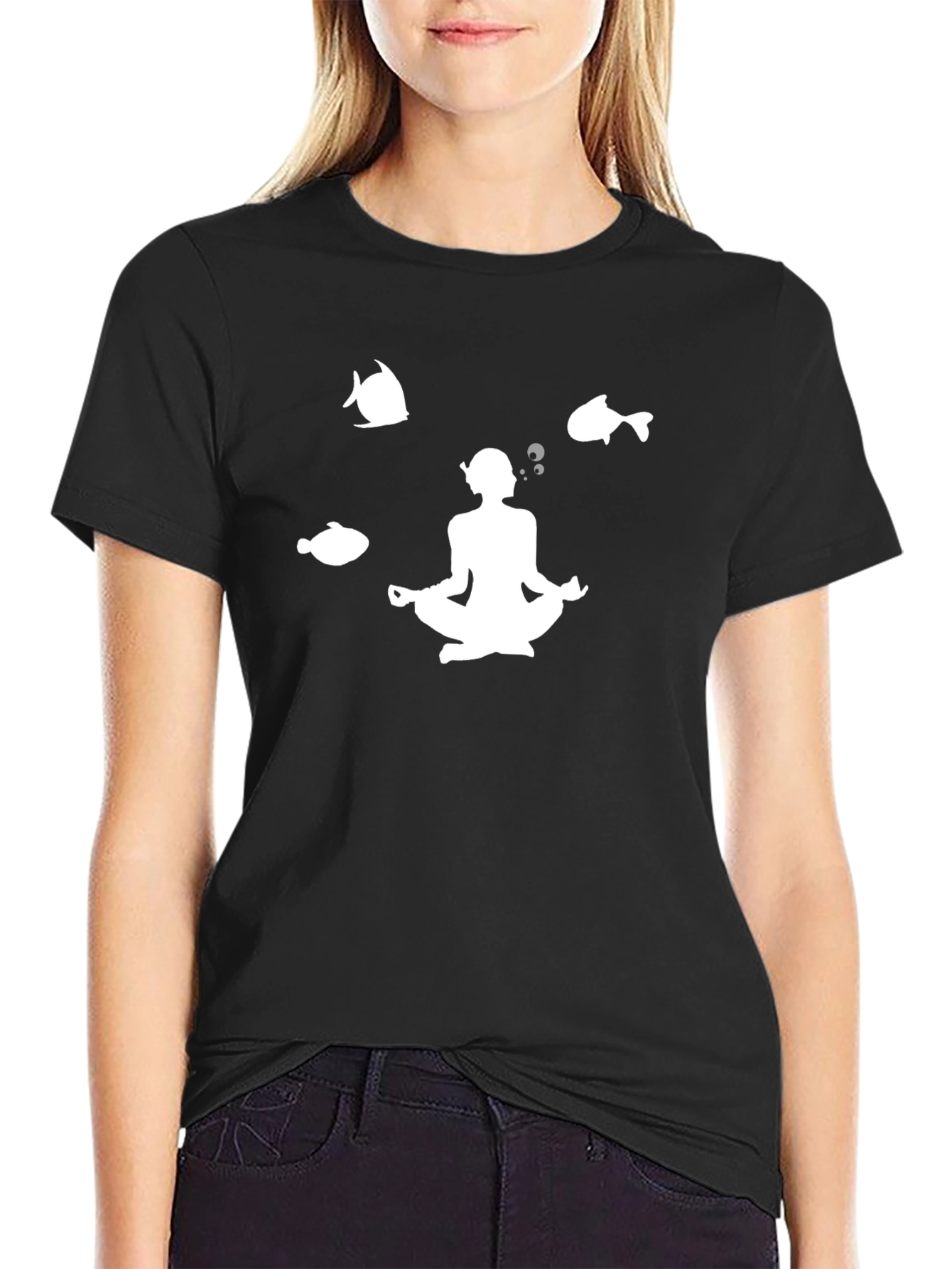 Camiseta Negra Meditación Buceo Peces