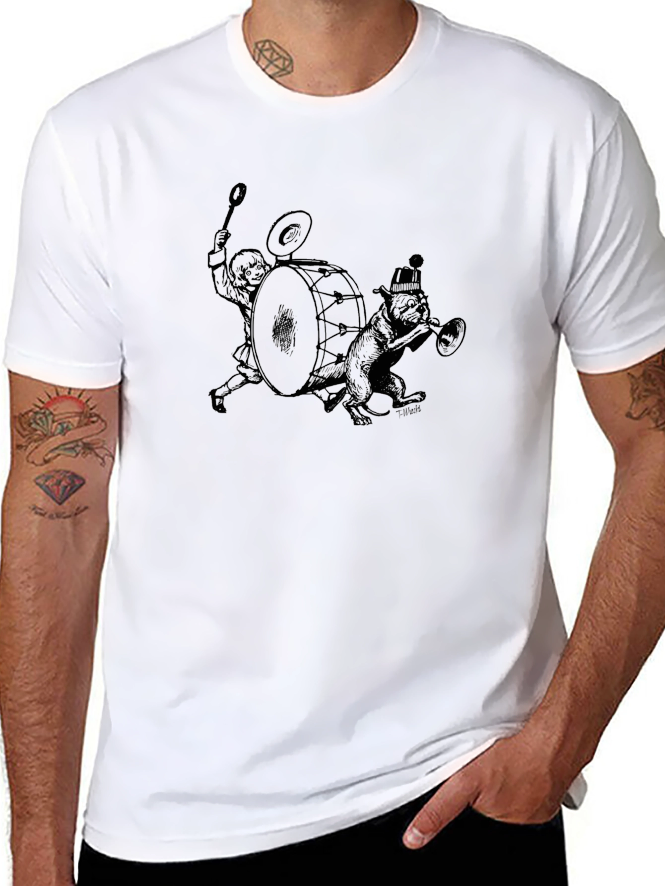 Camiseta Negra Estampada: Banda Musical de Animales
