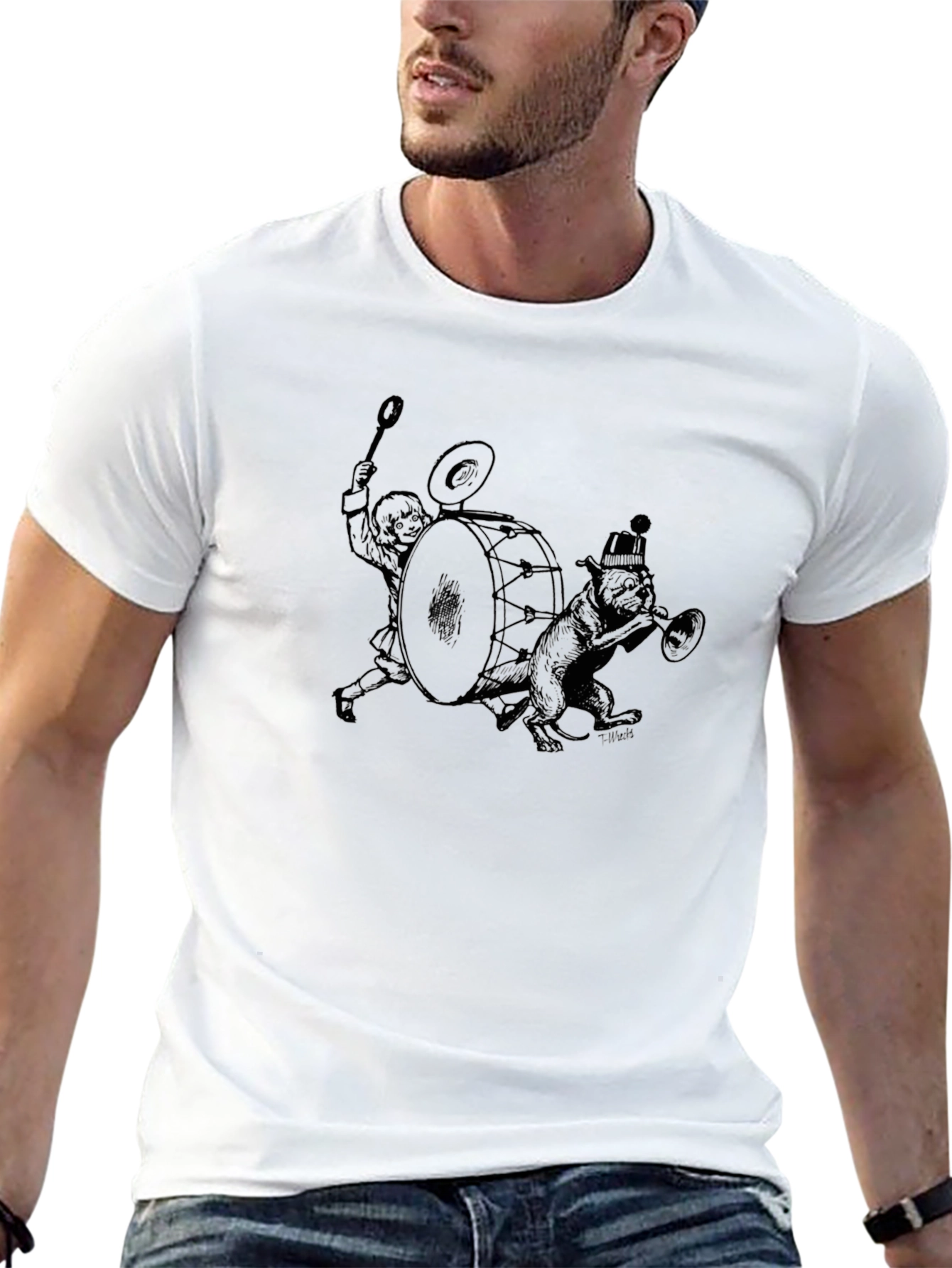 Camiseta Negra Estampada: Banda Musical de Animales