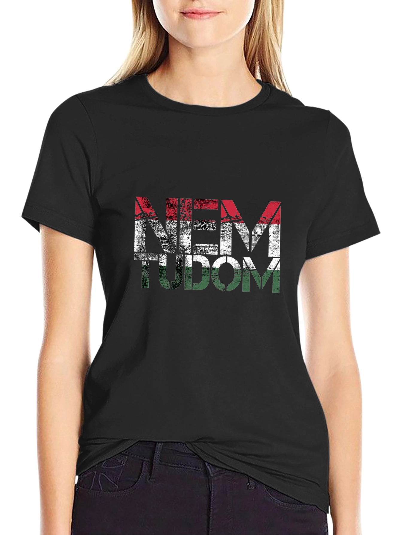 Camiseta Negra Nem Tudom Diseño Bandera Húngara