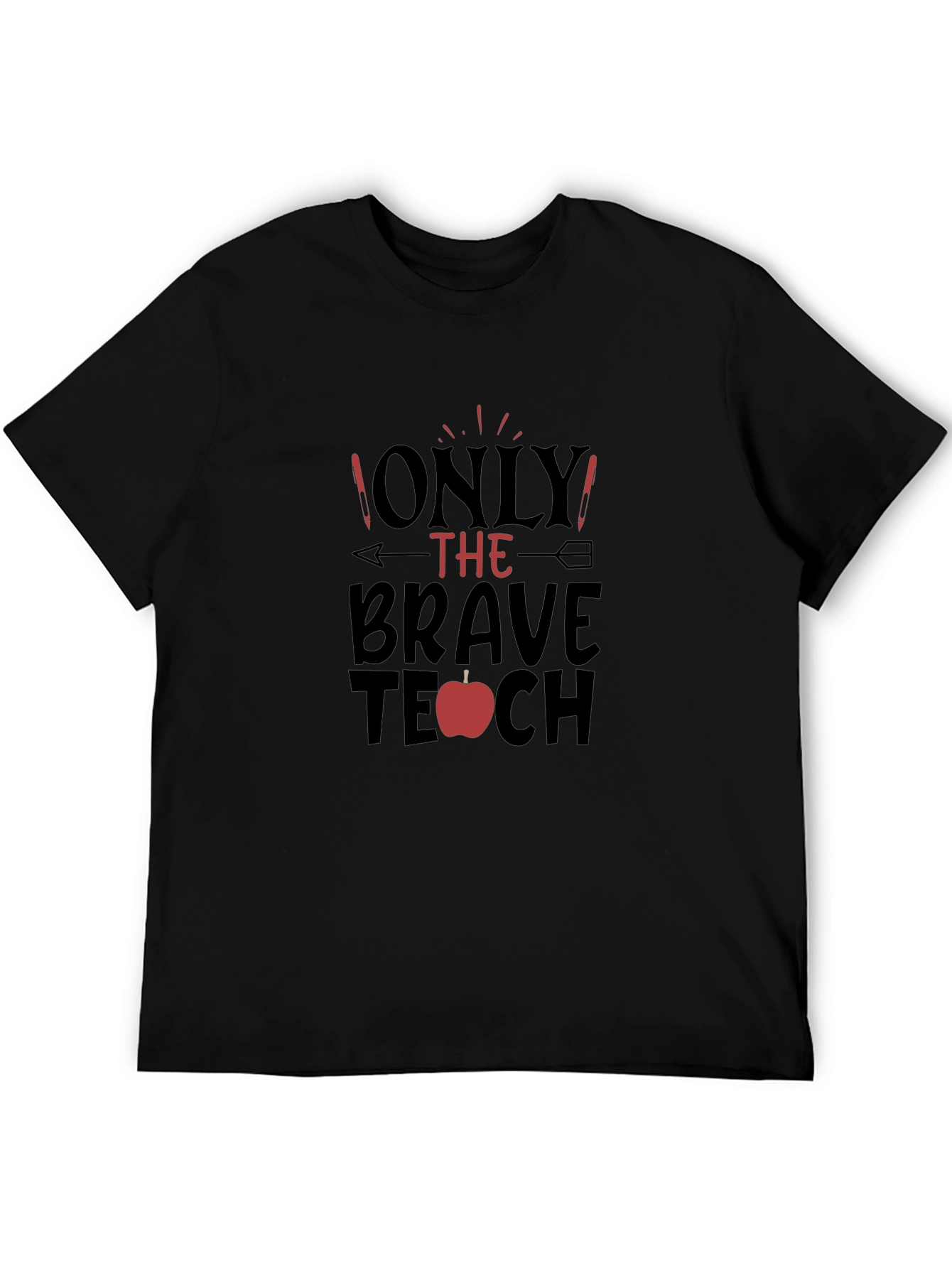 Camiseta Negra Brave Teacher con Diseño de Manzana
