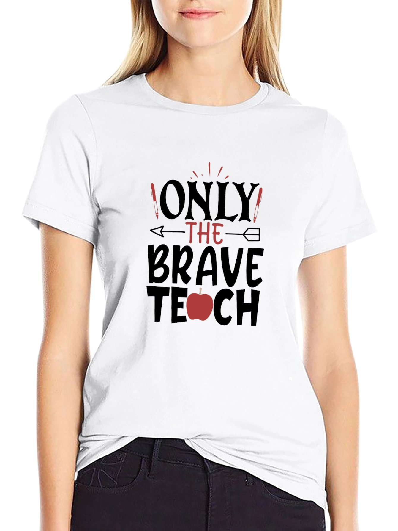 Camiseta Negra Brave Teacher con Diseño de Manzana