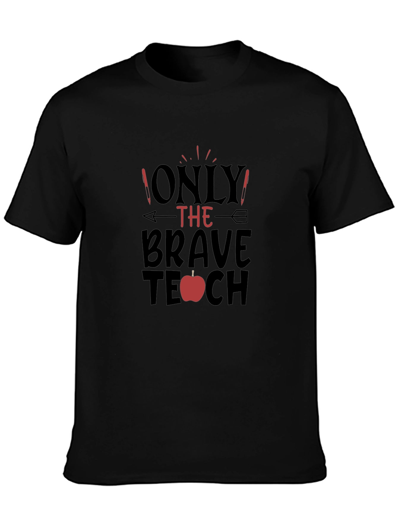 Camiseta Negra Brave Teacher con Diseño de Manzana