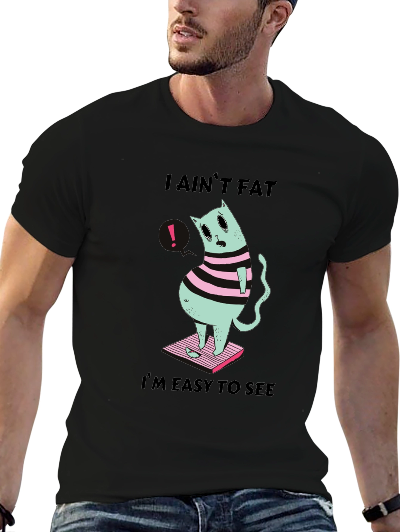 Camiseta Negra Gato Gordo - ¡Fácil de Ver!