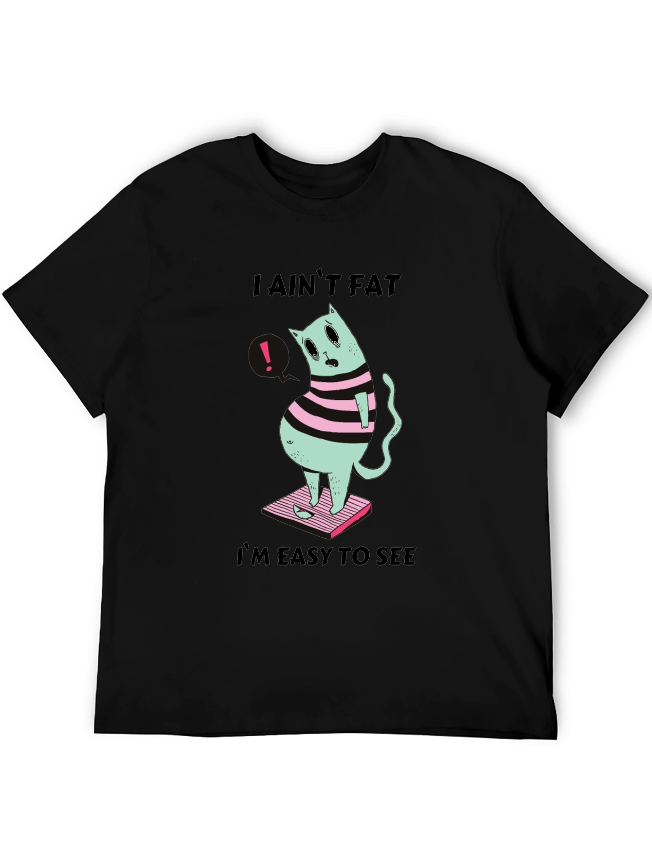 Camiseta Negra Gato Gordo - ¡Fácil de Ver!