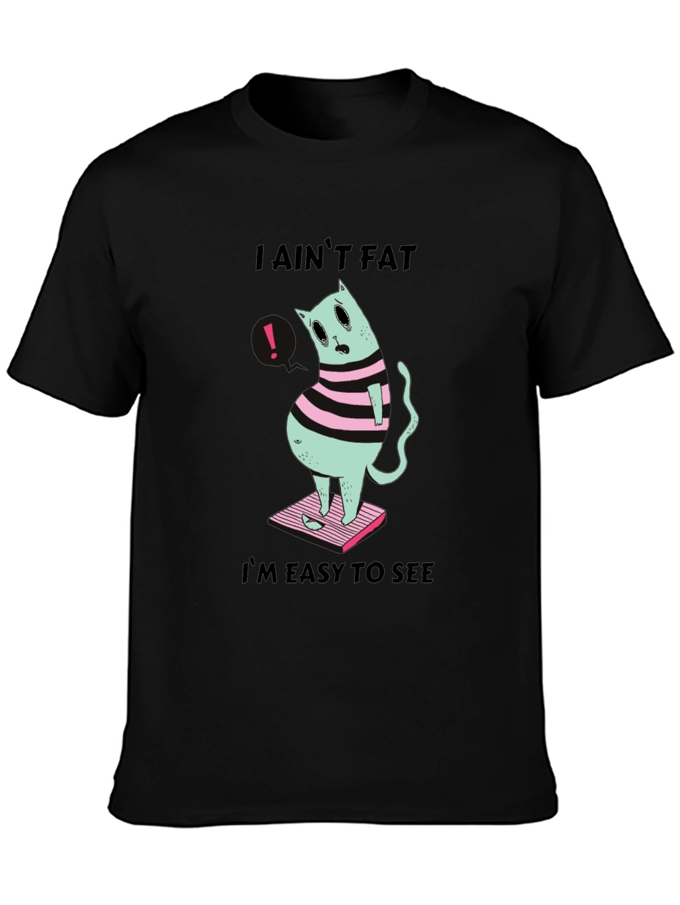 Camiseta Negra Gato Gordo - ¡Fácil de Ver!