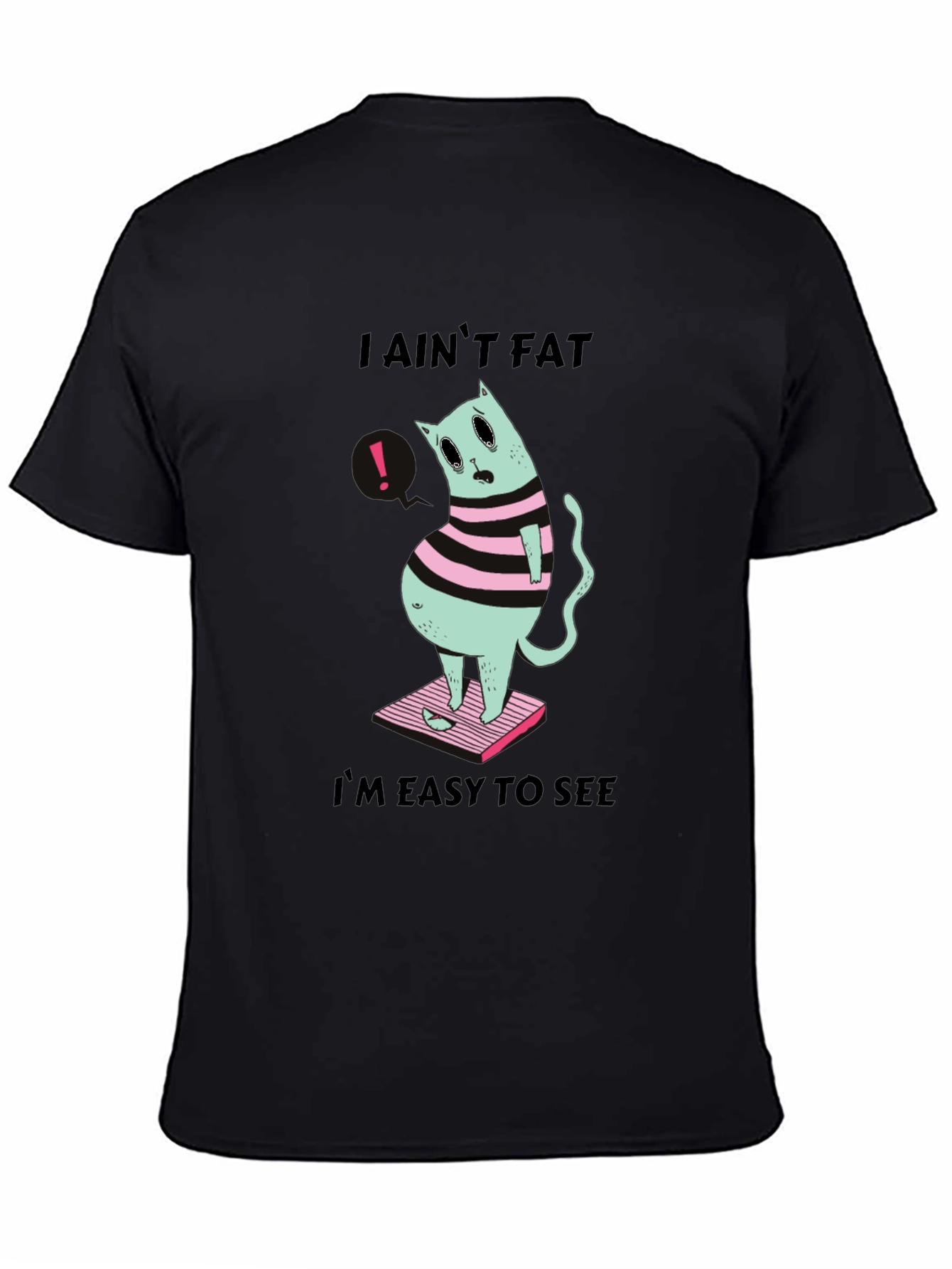 Camiseta Negra Gato Gordo - ¡Fácil de Ver!
