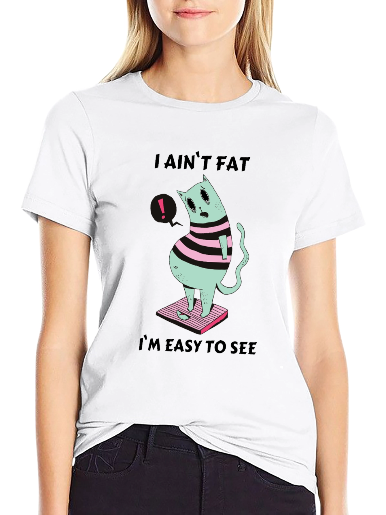 Camiseta Negra Gato Gordo - ¡Fácil de Ver!