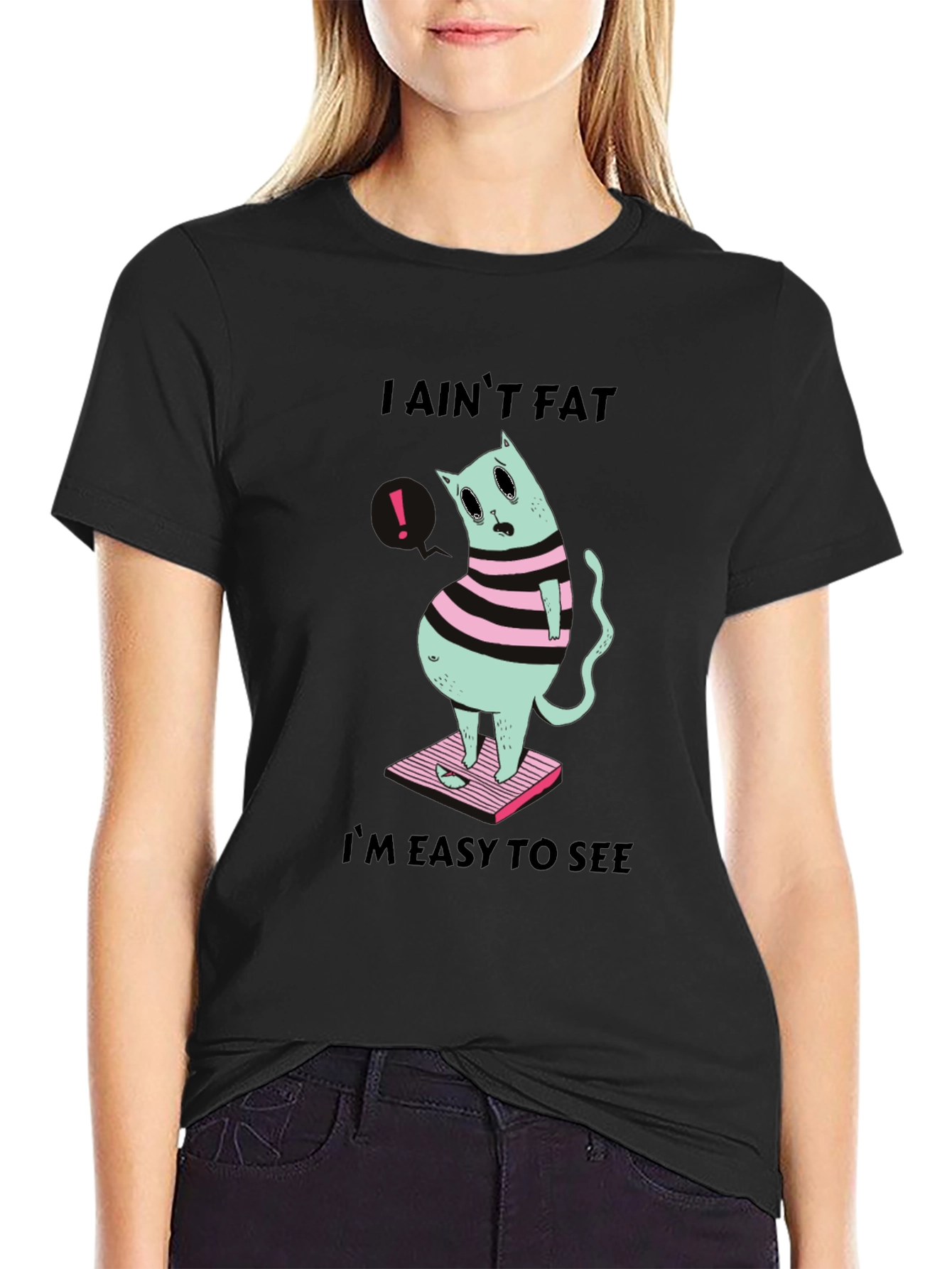 Camiseta Negra Gato Gordo - ¡Fácil de Ver!