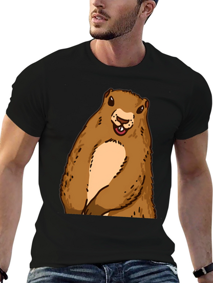 Camiseta Negra con Diseño de Marmota Sonriente