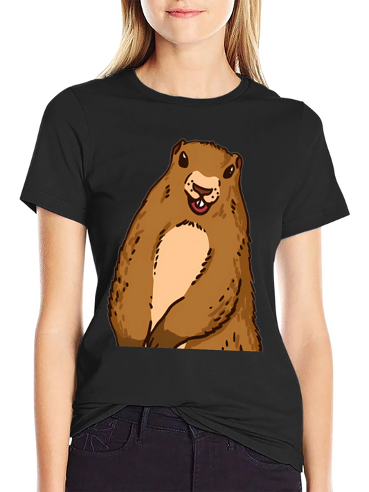 Camiseta Negra con Diseño de Marmota Sonriente