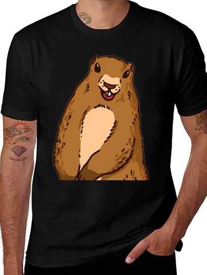 Camiseta Negra con Diseño de Marmota Sonriente