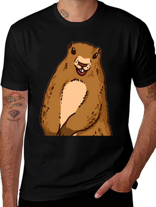 Camiseta Negra con Diseño de Marmota Sonriente