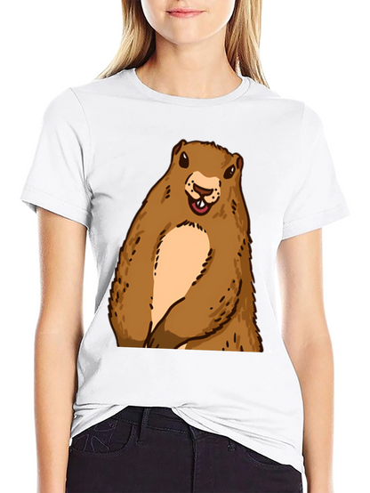 Camiseta Negra con Diseño de Marmota Sonriente