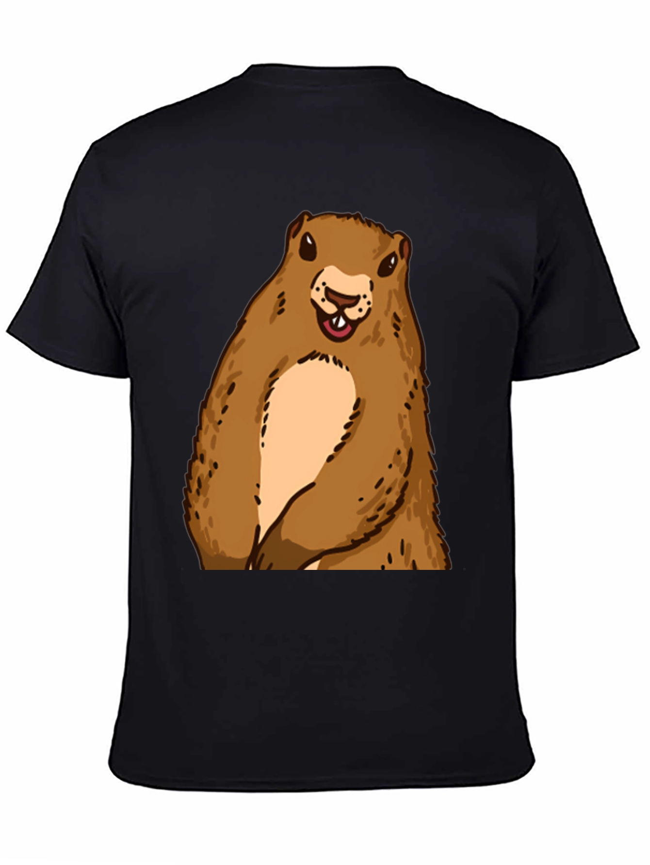Camiseta Negra con Diseño de Marmota Sonriente