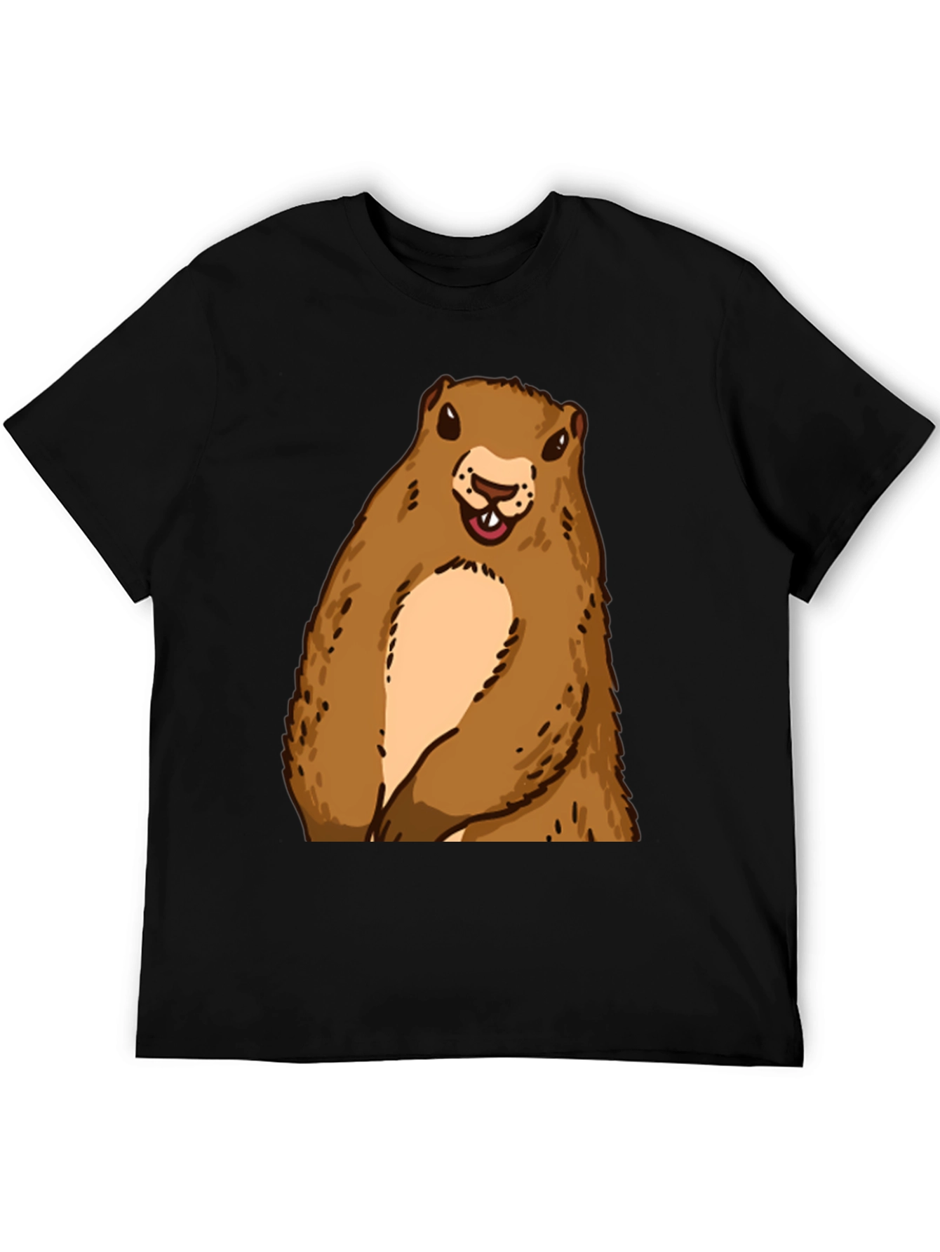 Camiseta Negra con Diseño de Marmota Sonriente