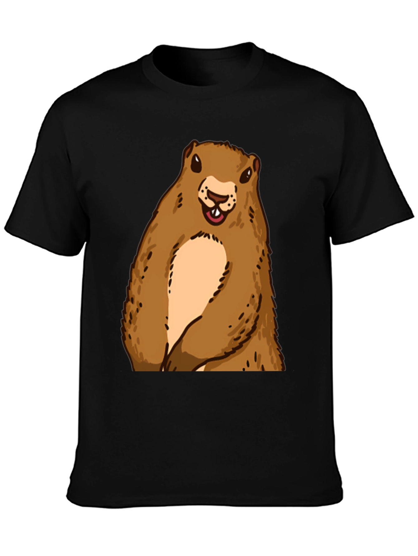 Camiseta Negra con Diseño de Marmota Sonriente