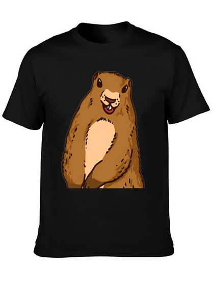 Camiseta Negra con Diseño de Marmota Sonriente