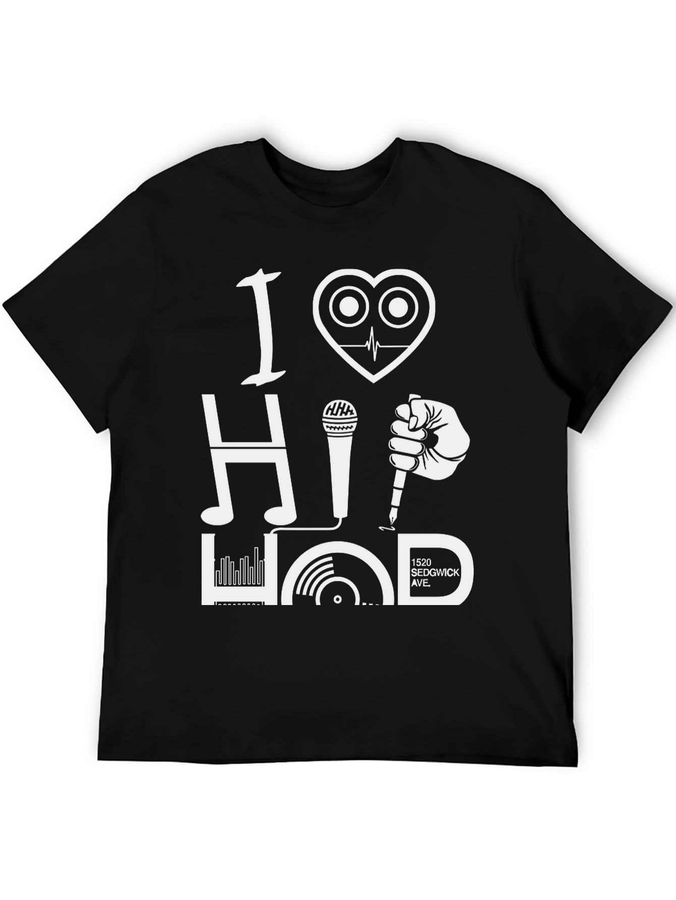 Camiseta Negra I Love Hip Hop Diseño Gráfico Único