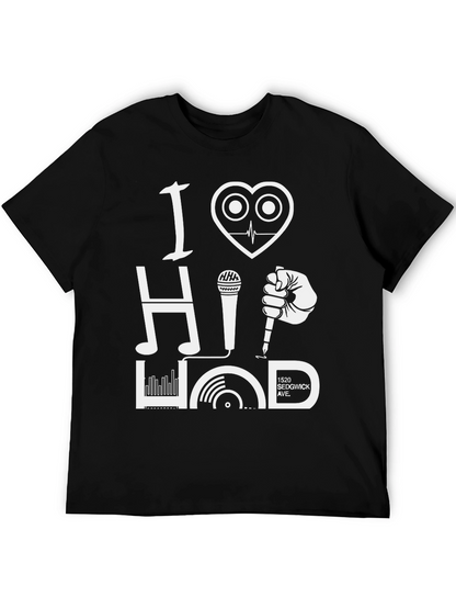 Camiseta Negra I Love Hip Hop Diseño Gráfico Único