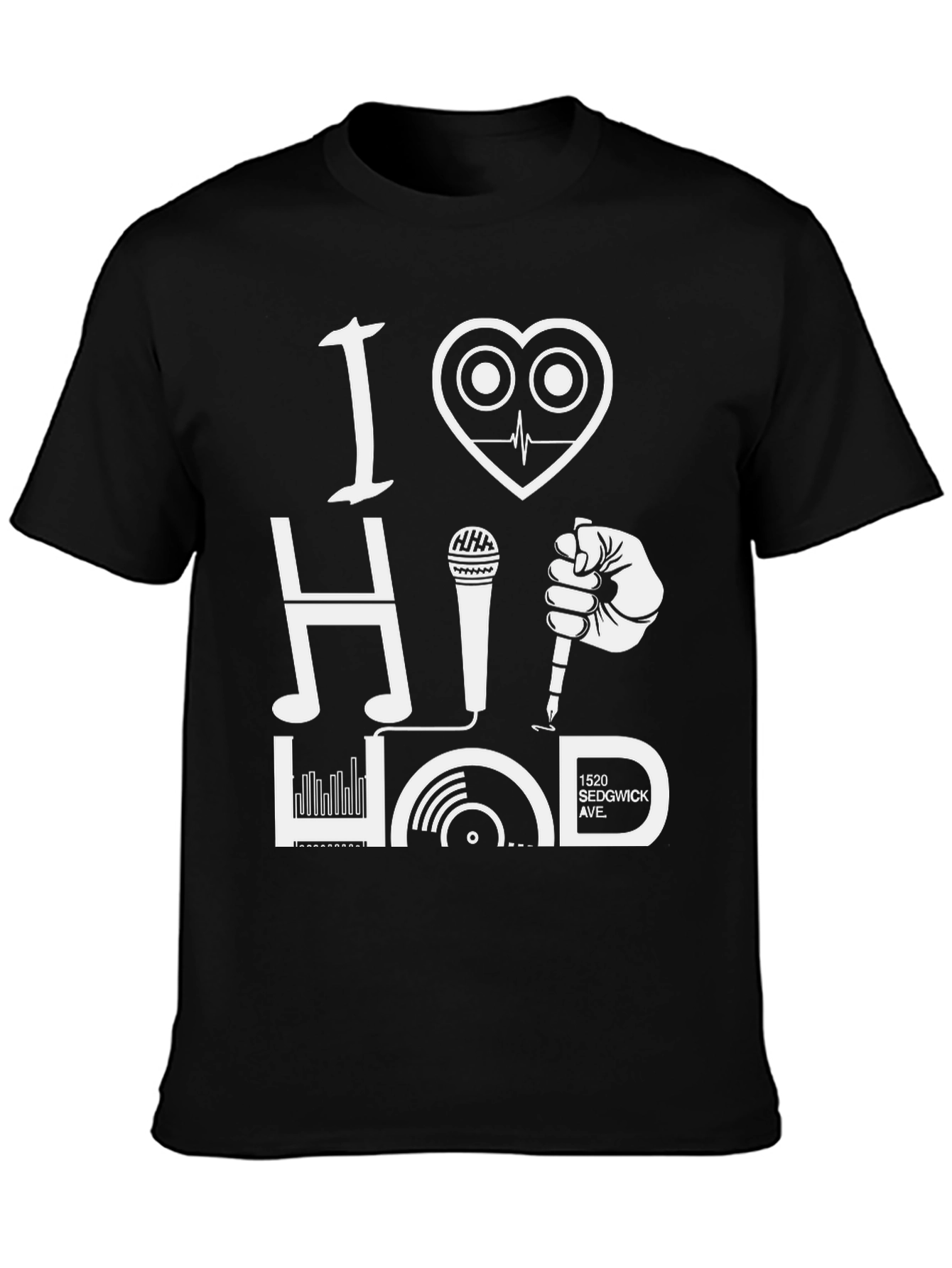 Camiseta Negra I Love Hip Hop Diseño Gráfico Único