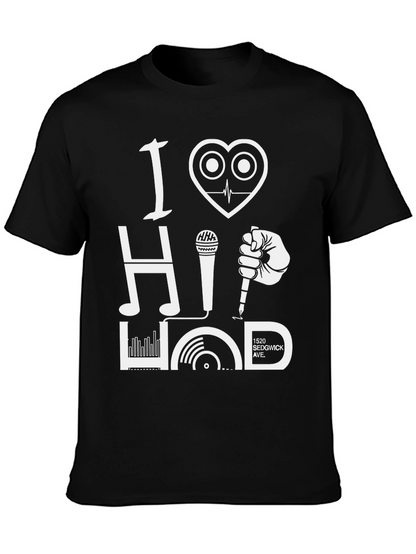Camiseta Negra I Love Hip Hop Diseño Gráfico Único