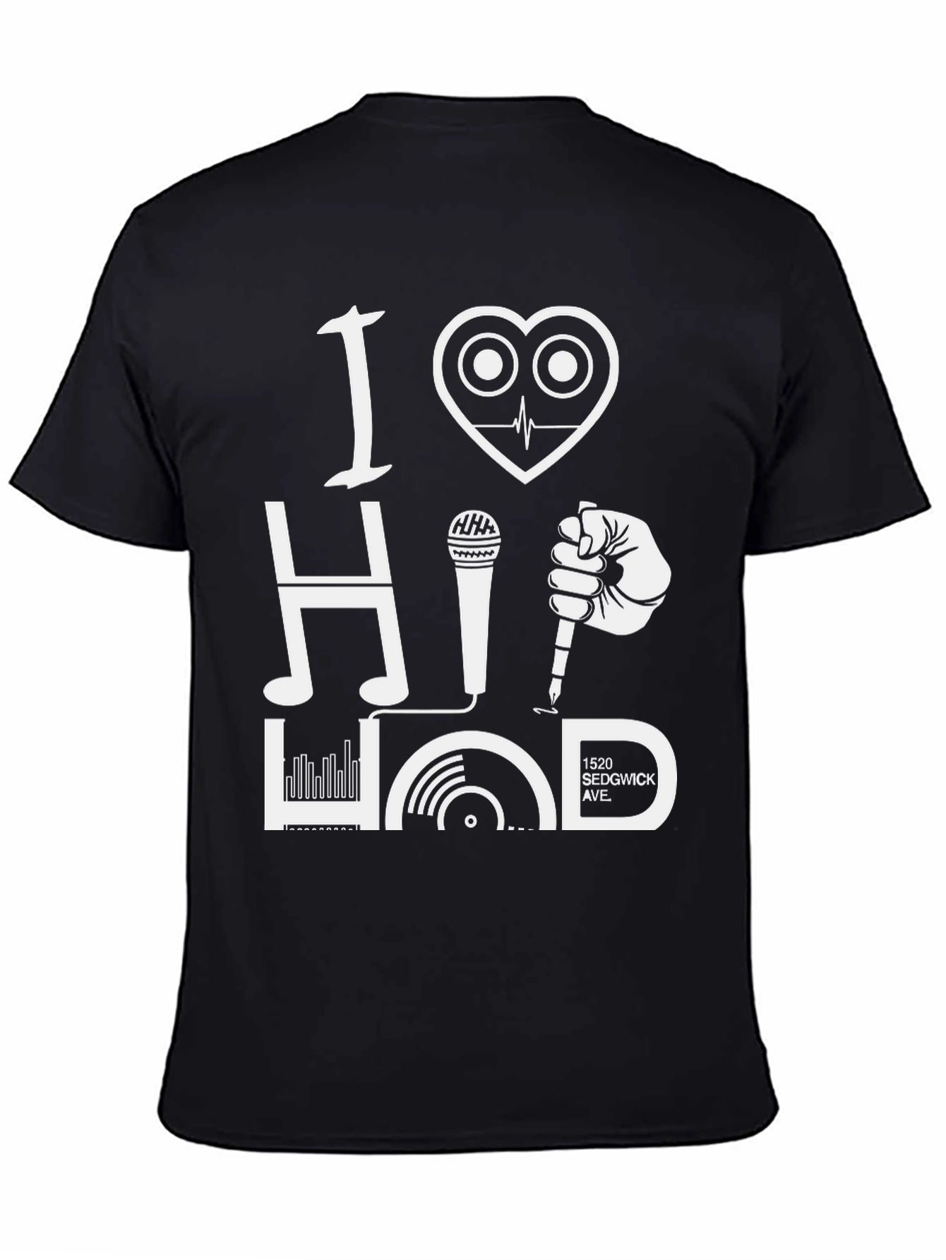 Camiseta Negra I Love Hip Hop Diseño Gráfico Único