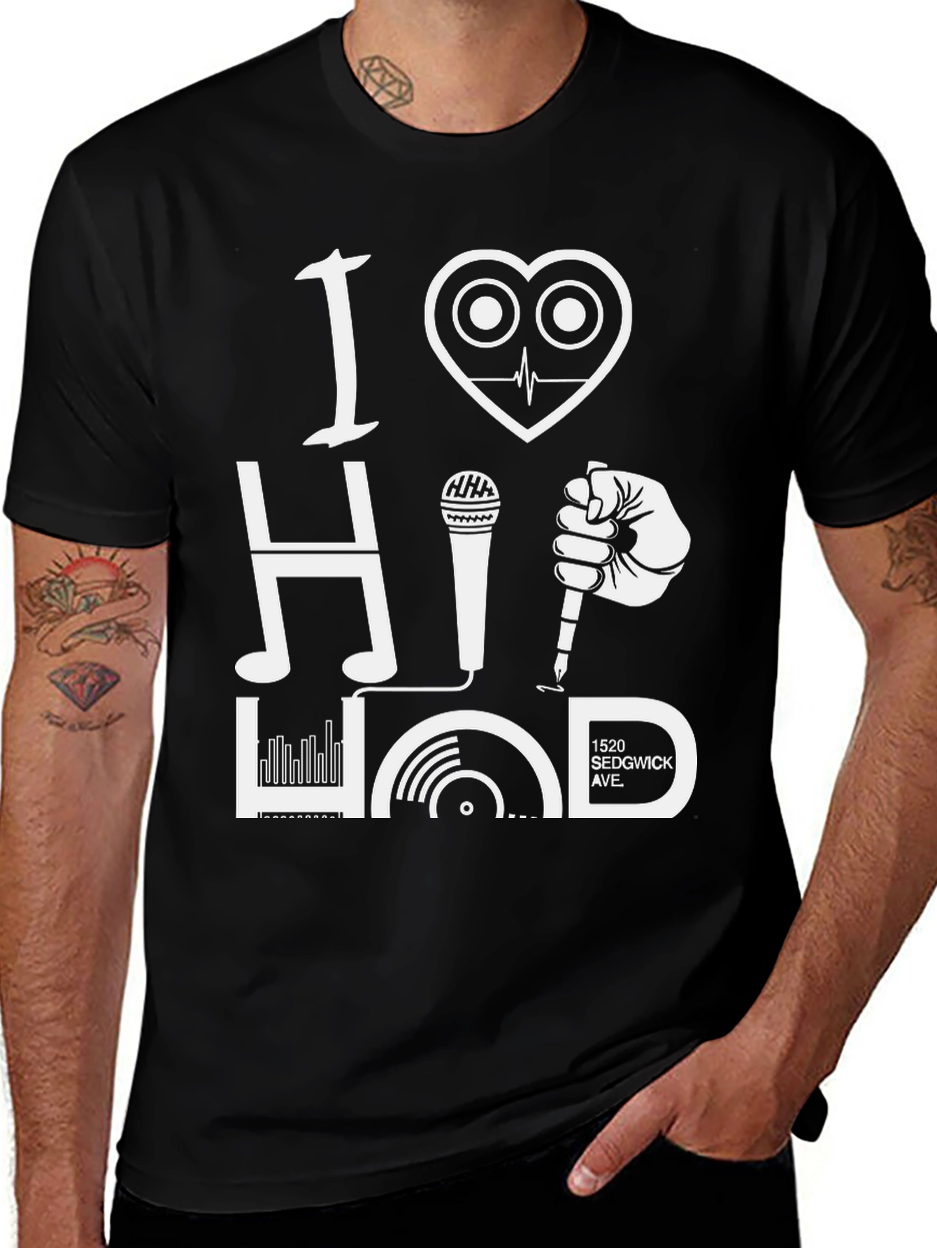 Camiseta Negra I Love Hip Hop Diseño Gráfico Único