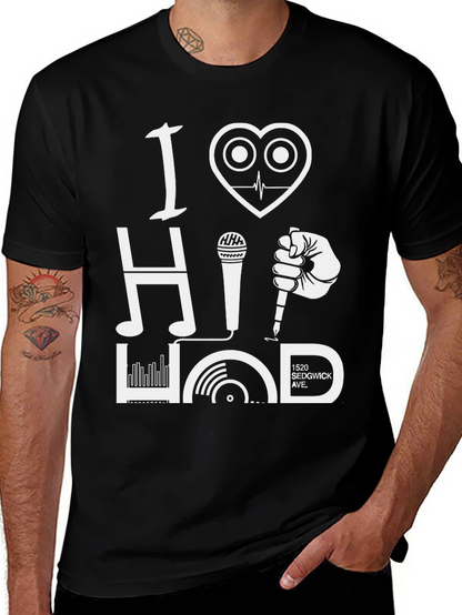 Camiseta Negra I Love Hip Hop Diseño Gráfico Único