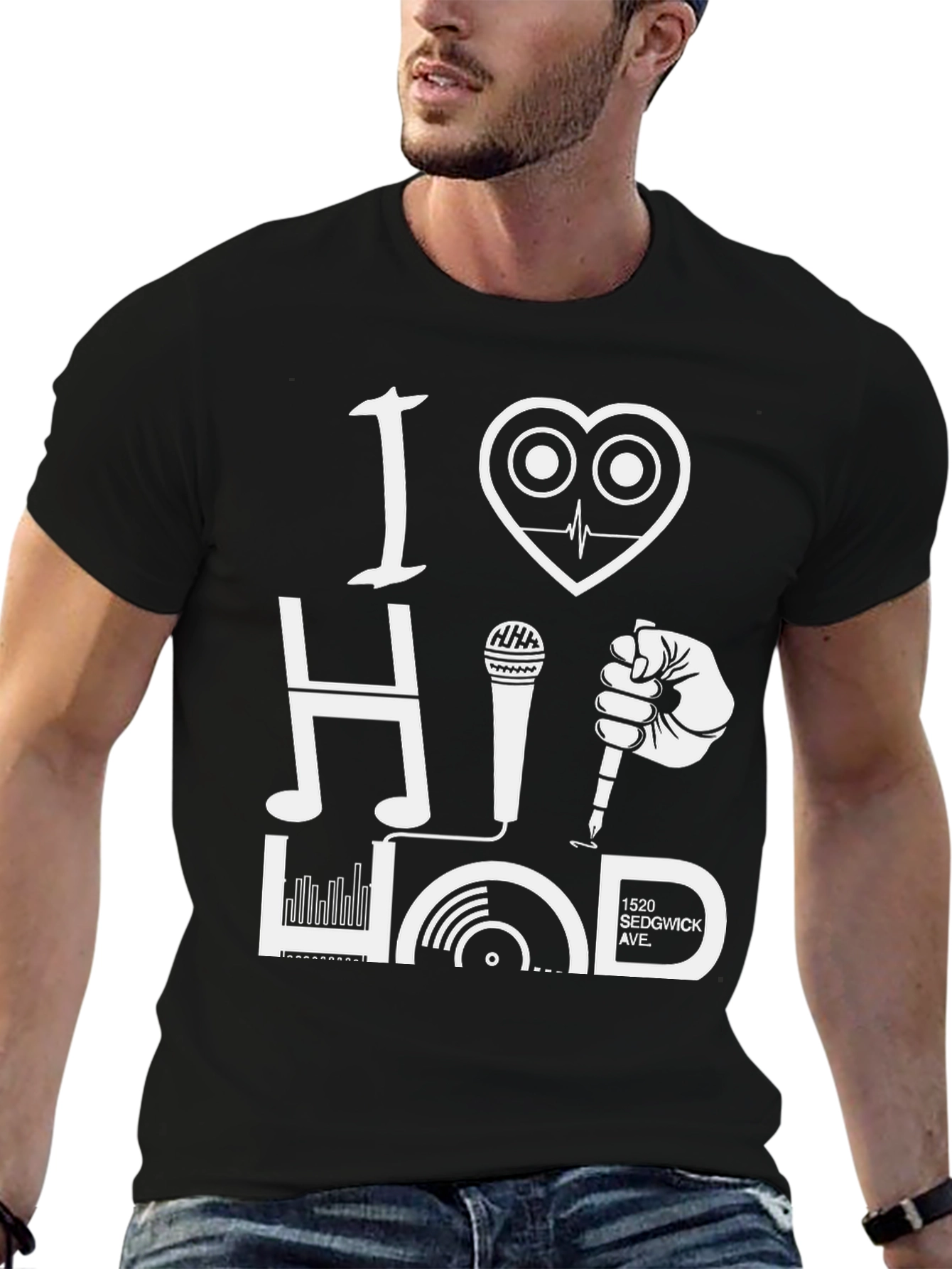 Camiseta Negra I Love Hip Hop Diseño Gráfico Único