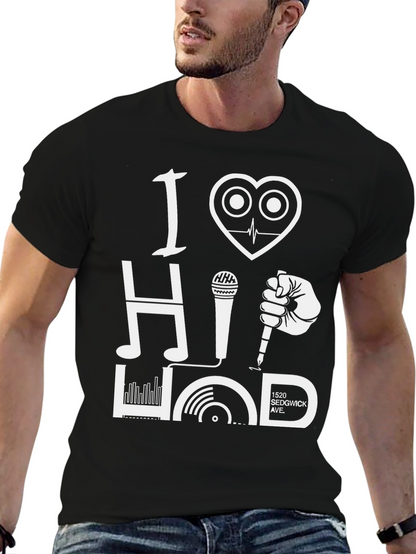 Camiseta Negra I Love Hip Hop Diseño Gráfico Único